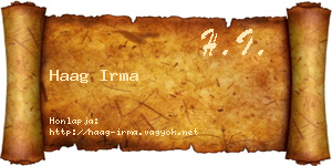 Haag Irma névjegykártya